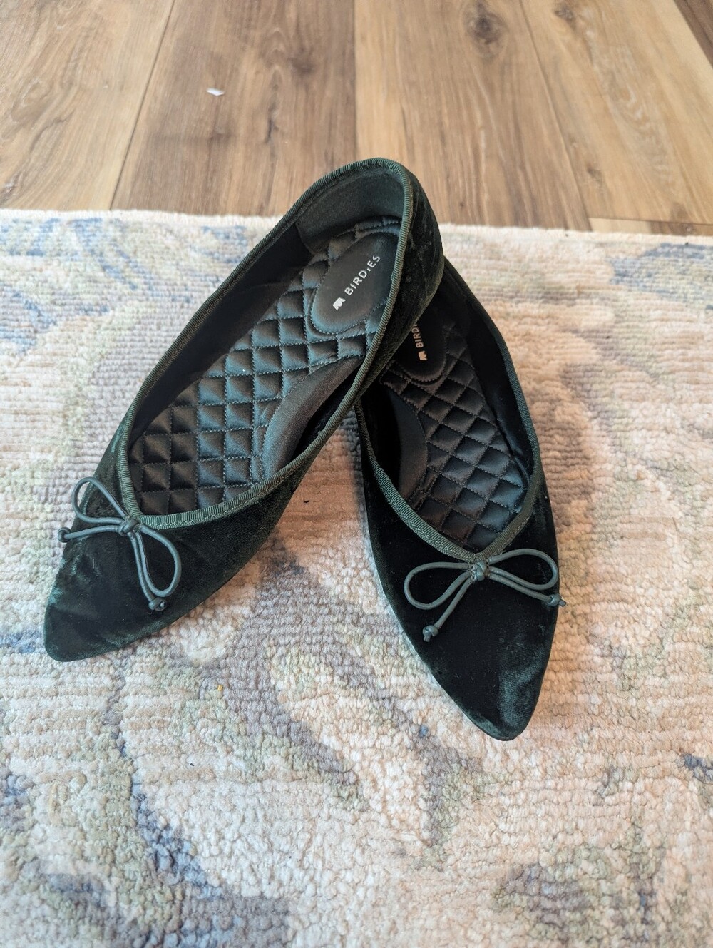 Birdies Women's Donqun Dark Green Velvet Pointed Toe Ballet Flats